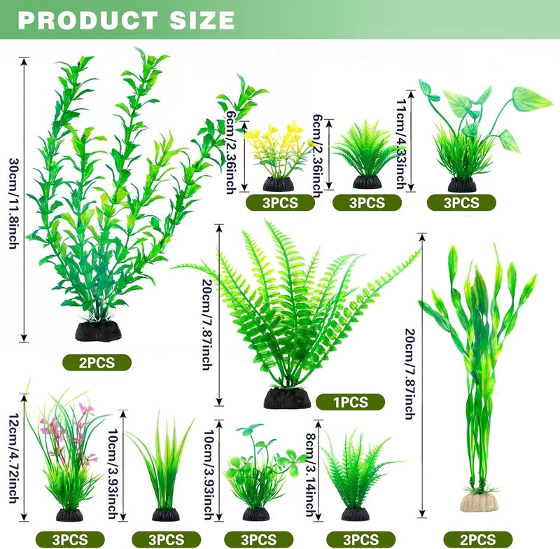 Ameliade Aquarium Artificial Green Plastic Plants Decorations 26 PCS Large Fish Tank Accessories Goldfish Betta Tank Decor - Image 2